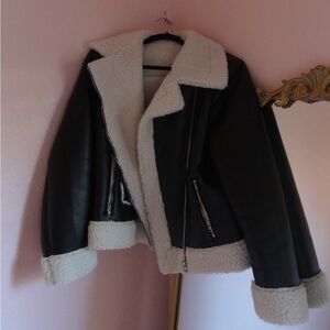 Women's Black and Cream Shearling Jacket